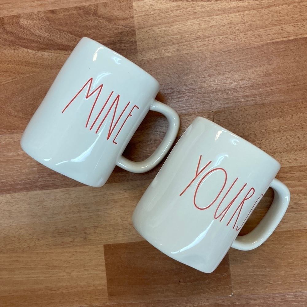 Rae Dunn "YOURS And MINE” Mug Set, With Large Red Letters No Box